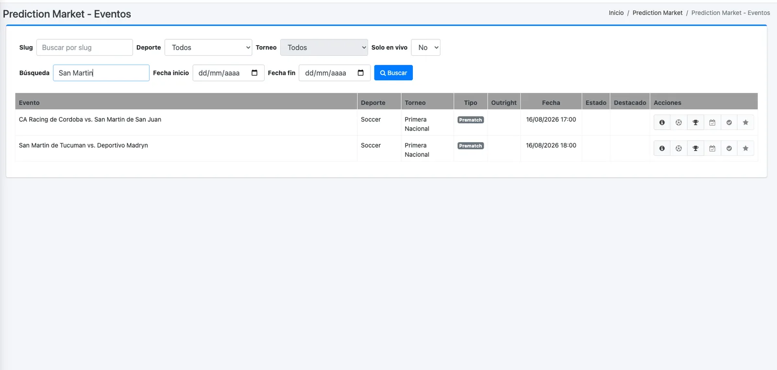 Back office: event search